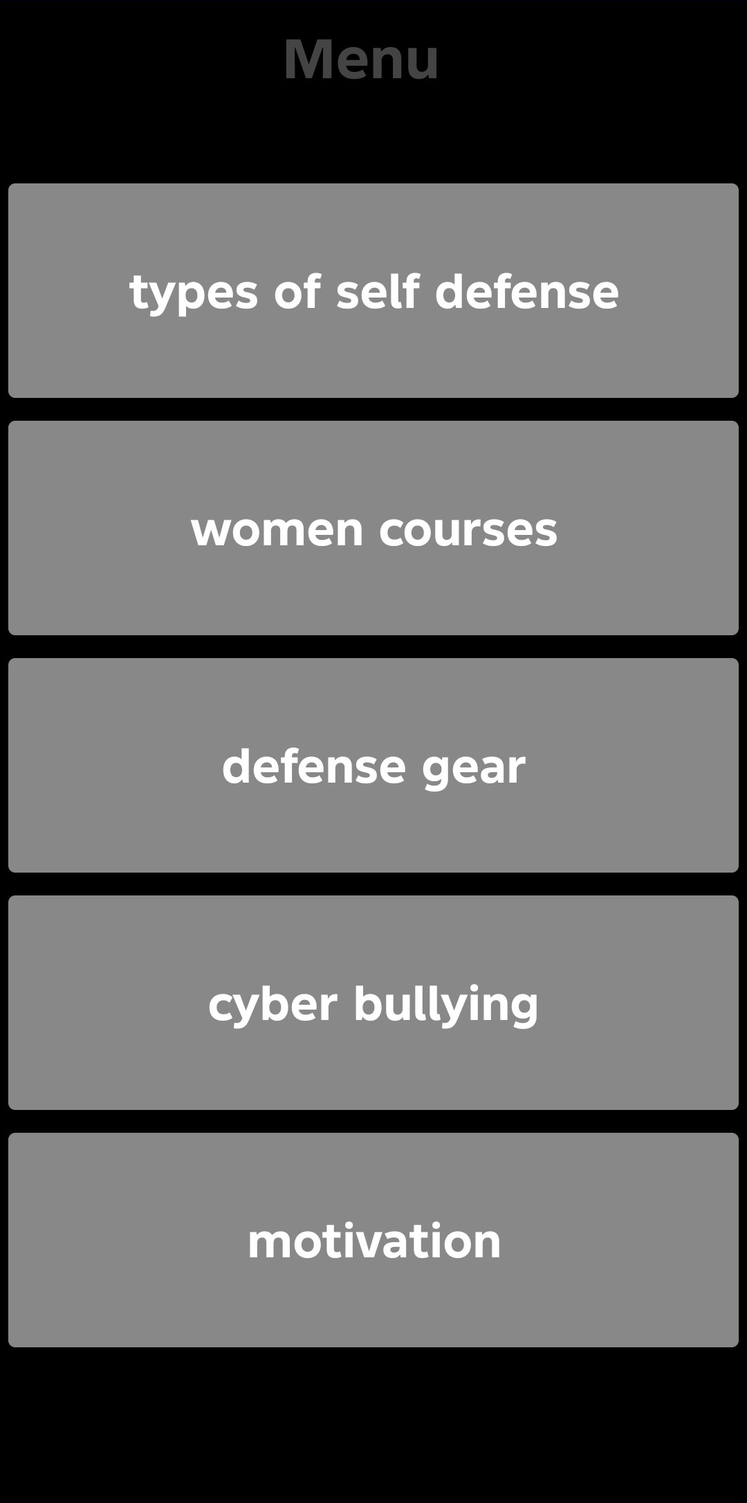 Self Defense App main menu